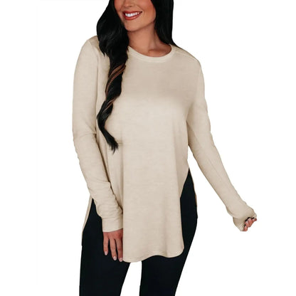 Women'S Comfy Casual Tunic Top, Long Sleeve Viscose Elastane Pullover with Side Split Hi-Low Hem for a Dress Casual Style, Longsleeves, Casual Comfy Clothes