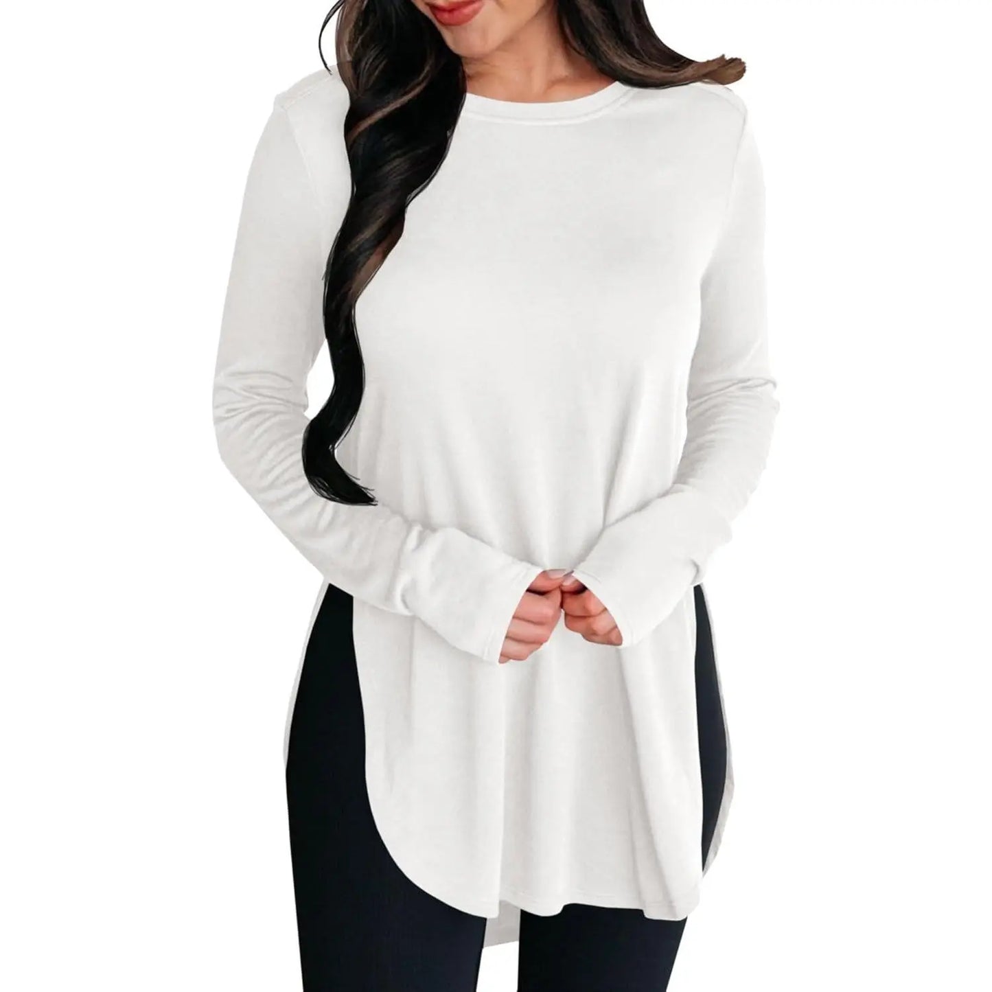 Women'S Comfy Casual Tunic Top, Long Sleeve Viscose Elastane Pullover with Side Split Hi-Low Hem for a Dress Casual Style, Longsleeves, Casual Comfy Clothes