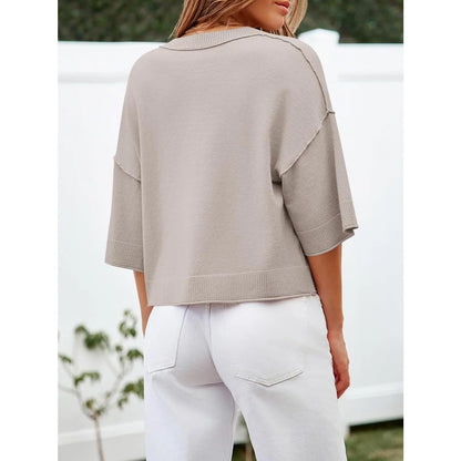 Imily Bela Womens Half Sleeve Cardigan Sweaters Cropped Button down Tops Oversized Lightweight Ribbed Knit Summer Outfits
