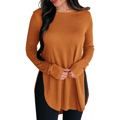 Women'S Comfy Casual Tunic Top, Long Sleeve Viscose Elastane Pullover with Side Split Hi-Low Hem for a Dress Casual Style, Longsleeves, Casual Comfy Clothes