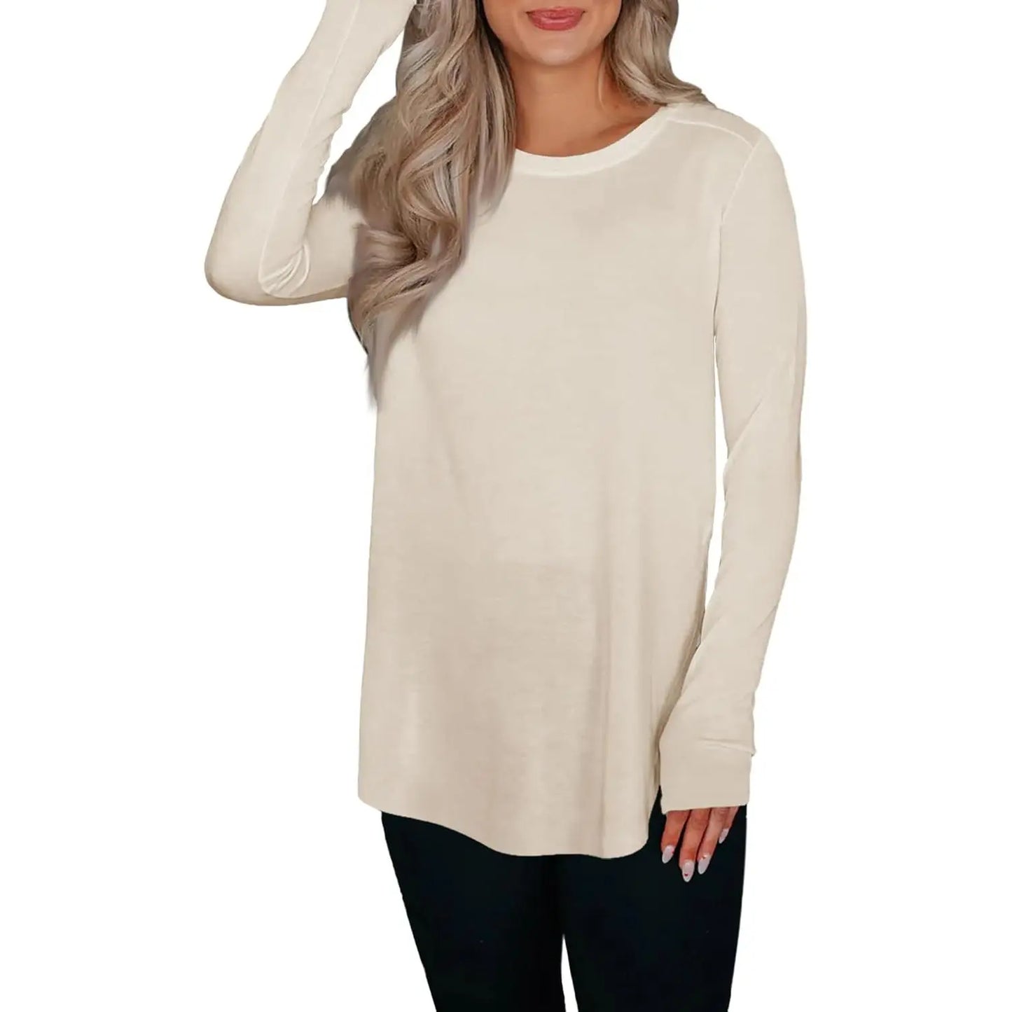 Women'S Comfy Casual Tunic Top, Long Sleeve Viscose Elastane Pullover with Side Split Hi-Low Hem for a Dress Casual Style, Longsleeves, Casual Comfy Clothes