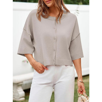 Imily Bela Womens Half Sleeve Cardigan Sweaters Cropped Button down Tops Oversized Lightweight Ribbed Knit Summer Outfits