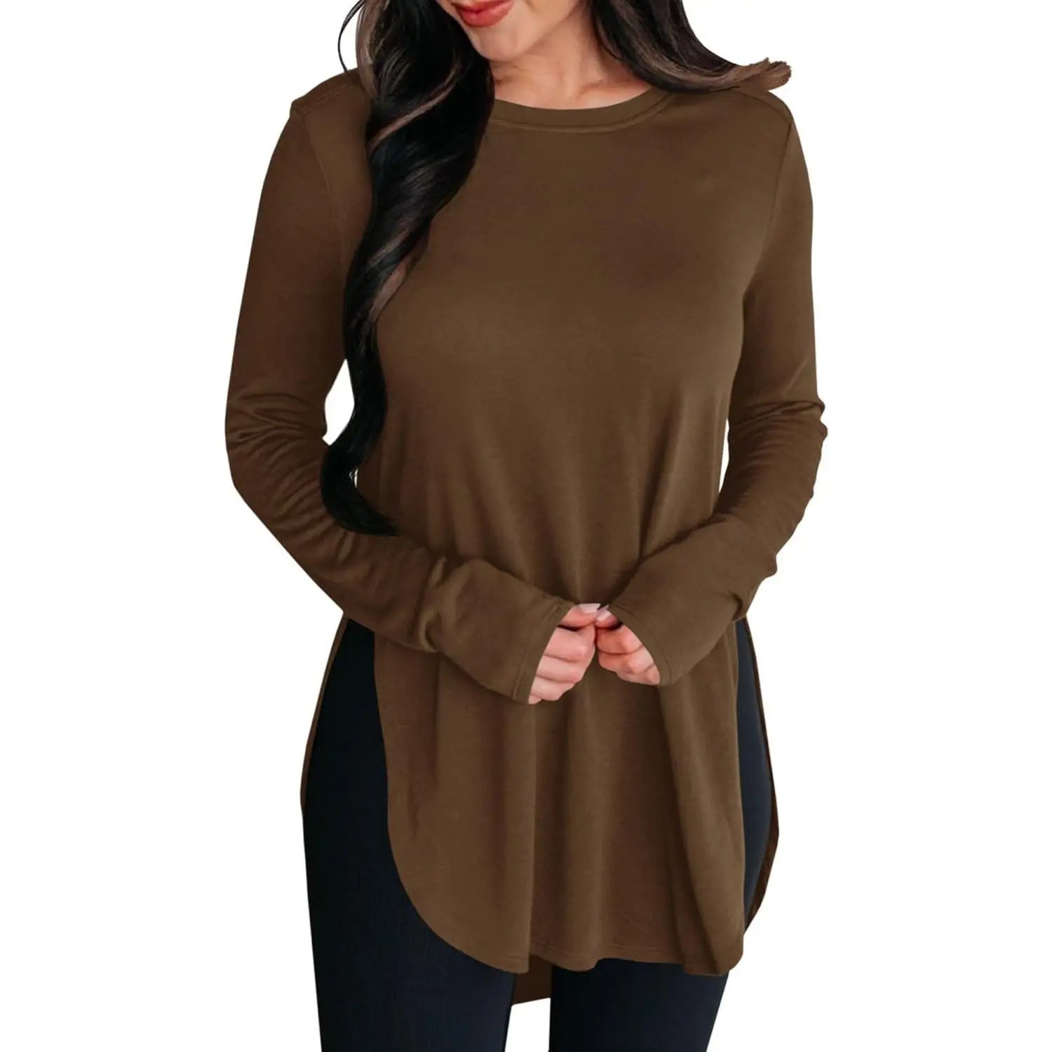 Women'S Comfy Casual Tunic Top, Long Sleeve Viscose Elastane Pullover with Side Split Hi-Low Hem for a Dress Casual Style, Longsleeves, Casual Comfy Clothes