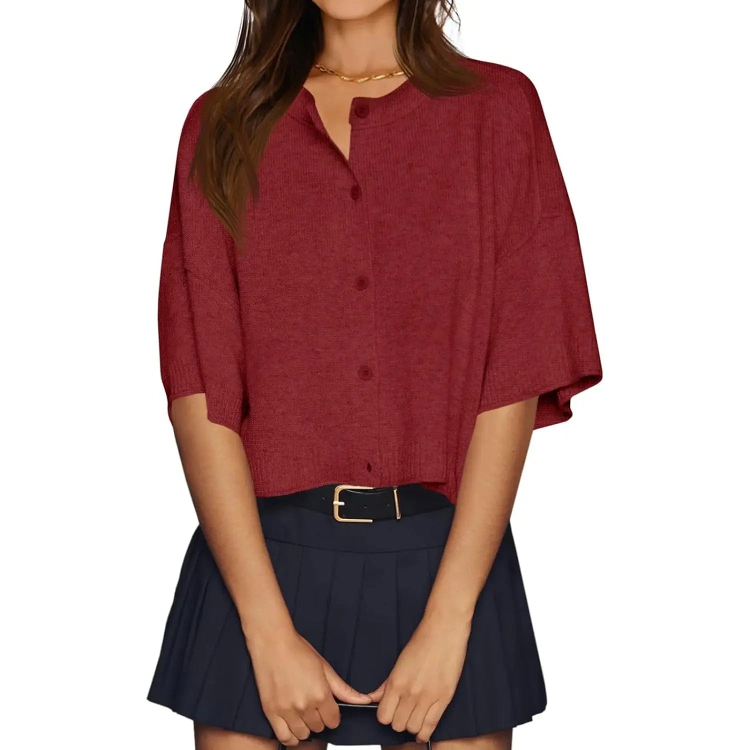 Imily Bela Womens Half Sleeve Cardigan Sweaters Cropped Button down Tops Oversized Lightweight Ribbed Knit Summer Outfits