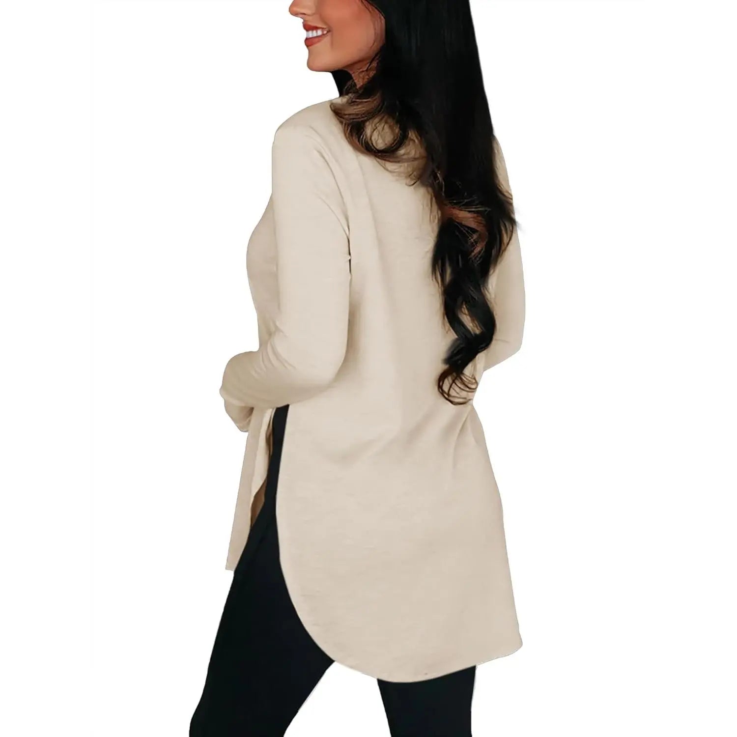 Women'S Comfy Casual Tunic Top, Long Sleeve Viscose Elastane Pullover with Side Split Hi-Low Hem for a Dress Casual Style, Longsleeves, Casual Comfy Clothes