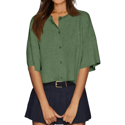 Imily Bela Womens Half Sleeve Cardigan Sweaters Cropped Button down Tops Oversized Lightweight Ribbed Knit Summer Outfits