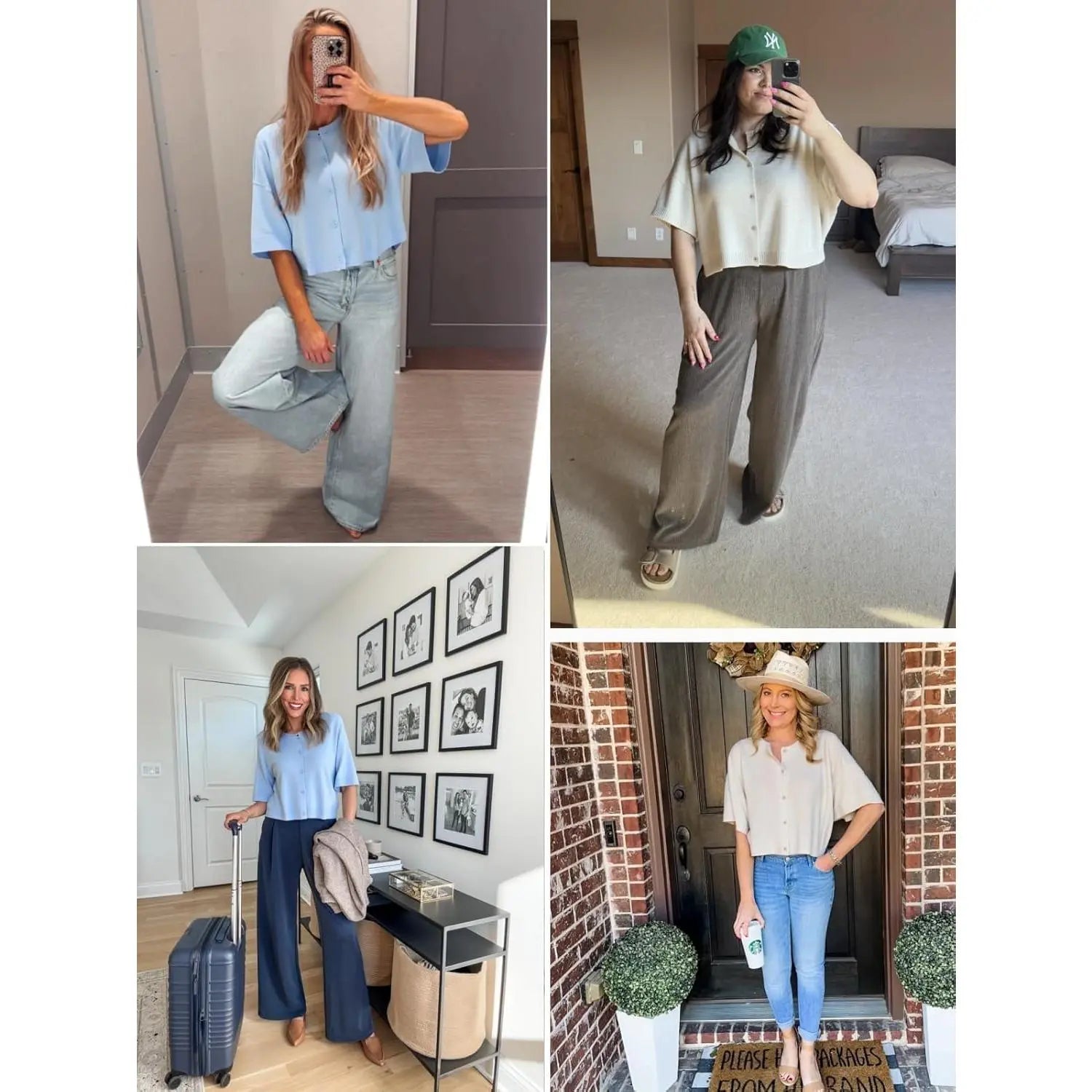 Imily Bela Womens Half Sleeve Cardigan Sweaters Cropped Button down Tops Oversized Lightweight Ribbed Knit Summer Outfits