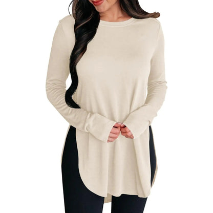 Women'S Comfy Casual Tunic Top, Long Sleeve Viscose Elastane Pullover with Side Split Hi-Low Hem for a Dress Casual Style, Longsleeves, Casual Comfy Clothes